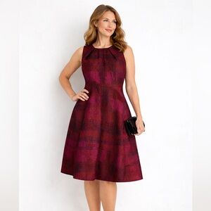 MARYLING red patchwork mohair blend fit and flare dress. EU 40